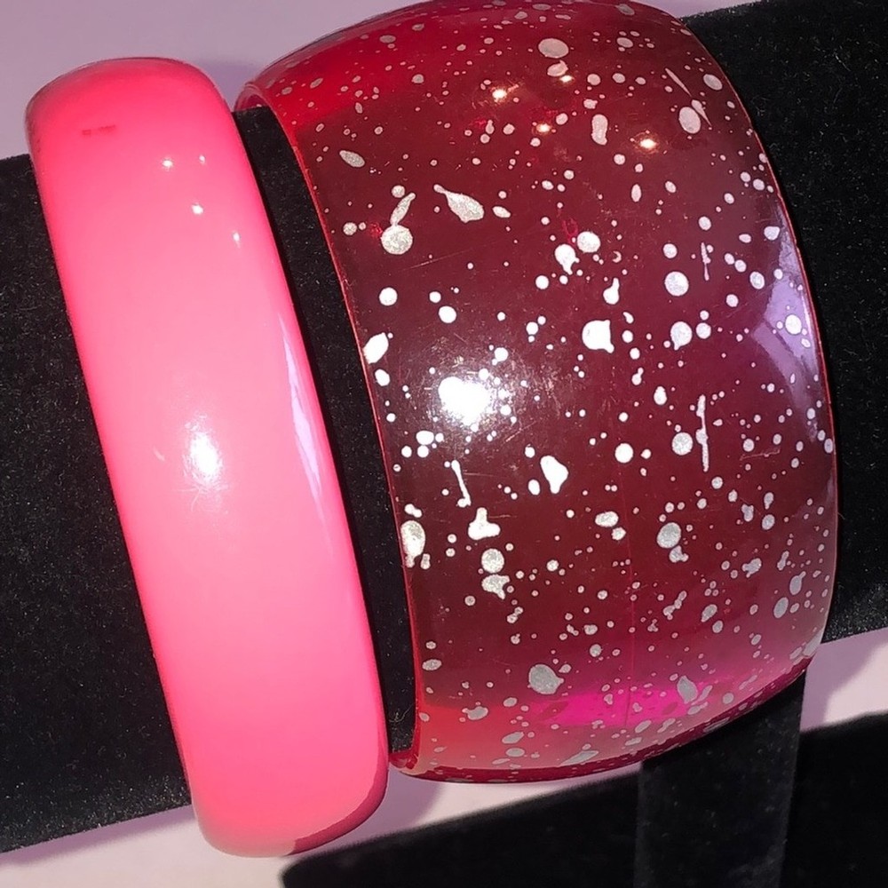 Pink and Silver Tone Boho Bangle Bracelet Set