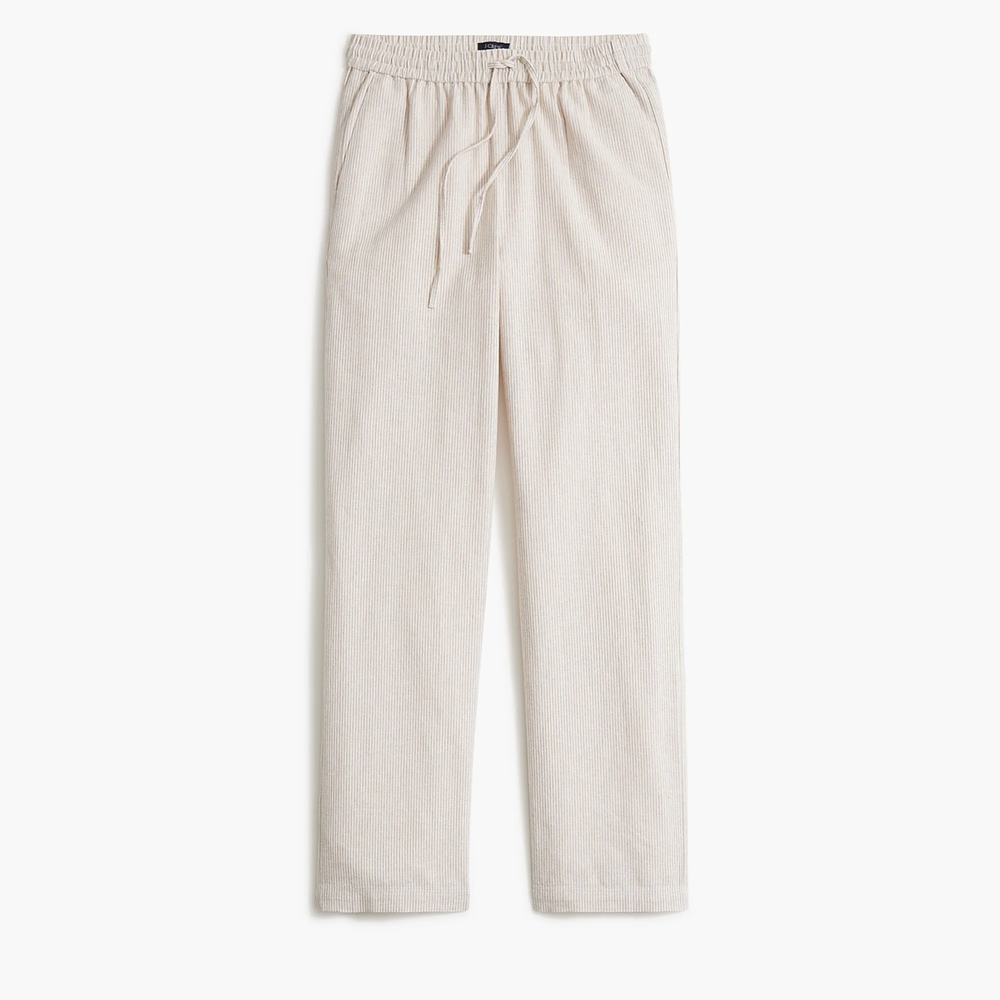 New JCREW Size 10 Linen-Blend Slim Wide-Leg Drawstring Pant Tan Stripe $89