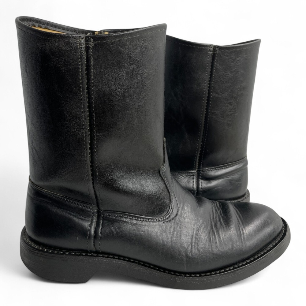 Vintage Kinney Black Leather Engineer Pecos Cowboy Boots Men's 9 EE Western Style