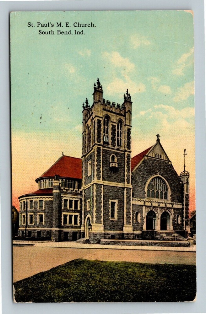 South Bend IN Indiana St Pauls Methodist Episcopal Church c1915 Vintage Postcard