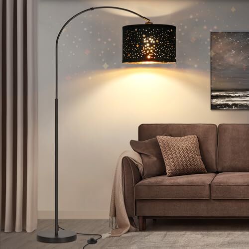Modern Arc Floor Lamp, Tall Pole Lamp with Black Black Base with Stars Shade