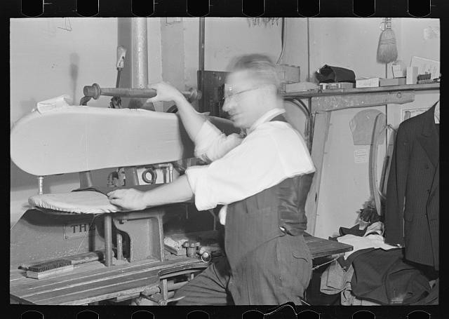 Photo:New York City 1936 Tailor at Steam Presser Proprietor Shop