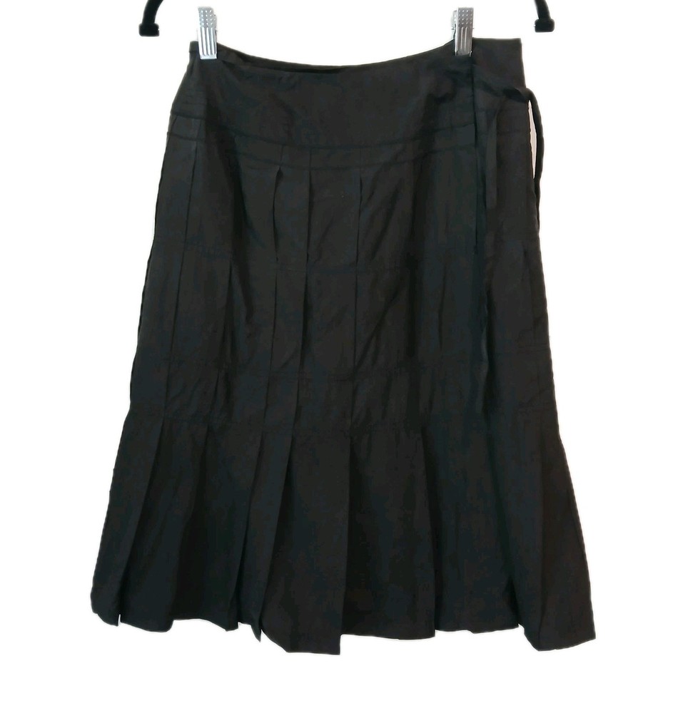 Club Monaco Skirt Women Sz 2 Wrap Pleated Silk Pleated Black-Gray Whimsy A-line