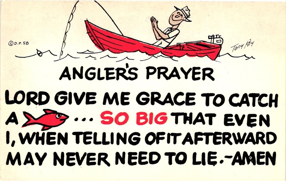 Vintage Angler's Prayer Postcard - Man Fishing with Grace Quote