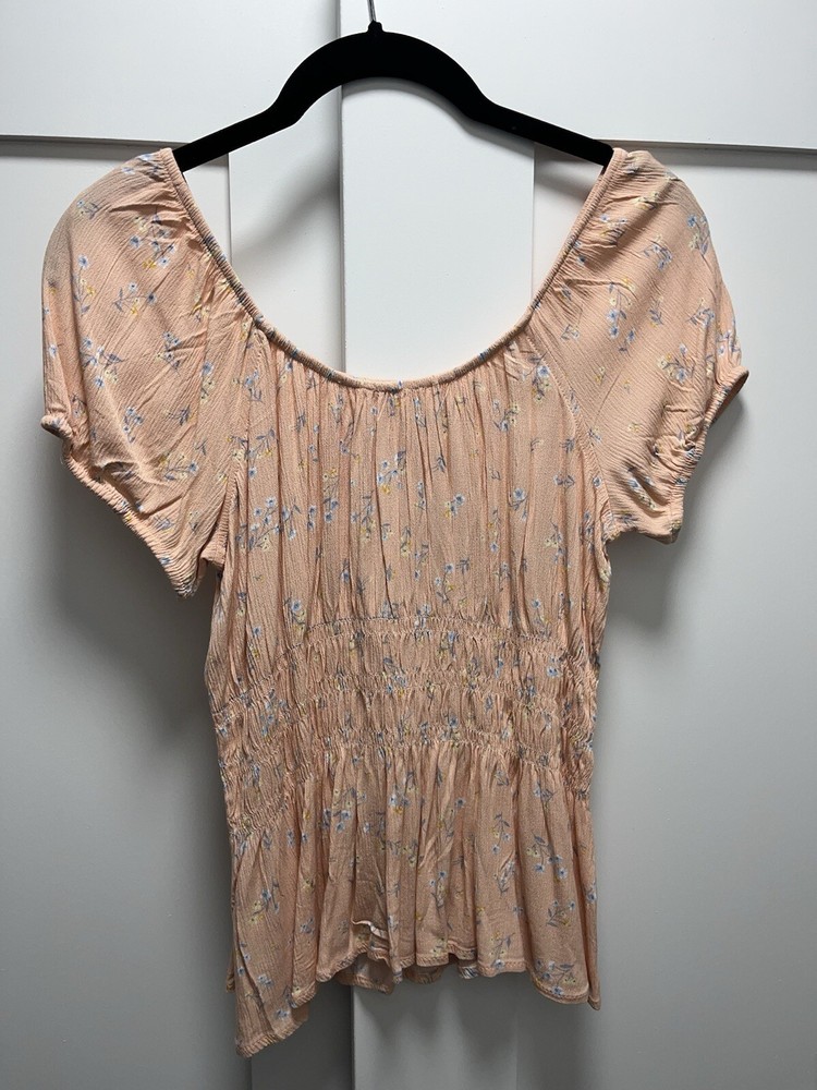 SO Floral Off the Shoulder Cinched Waist Baby Doll Top Small Juniors NWOT