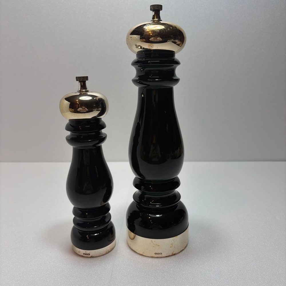 Gucci Vintage Pepper Mill Set GG Logo 2 Pieces Made in Italy