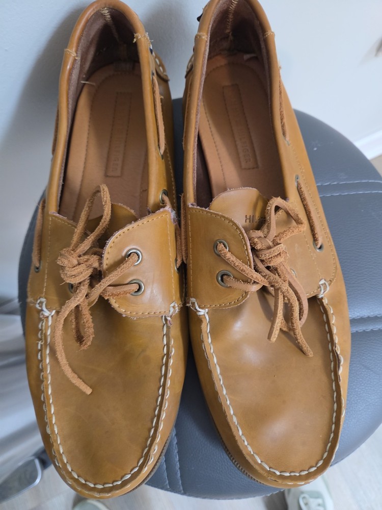 Tommy Hilfiger Tan Leather Boat Shoes Moc Toe Deck Loafers Brown Mens Size 13