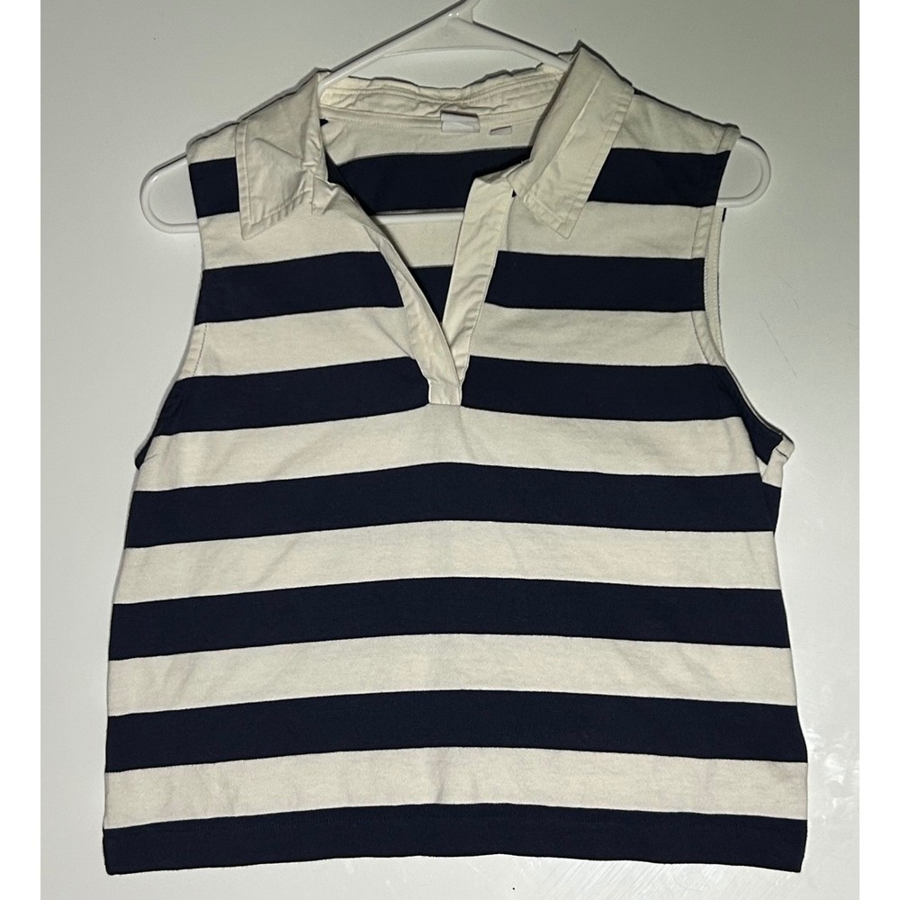 Vintage GAP Women's Striped Sleeveless Top Nautical Collar Preppy Casual Size M