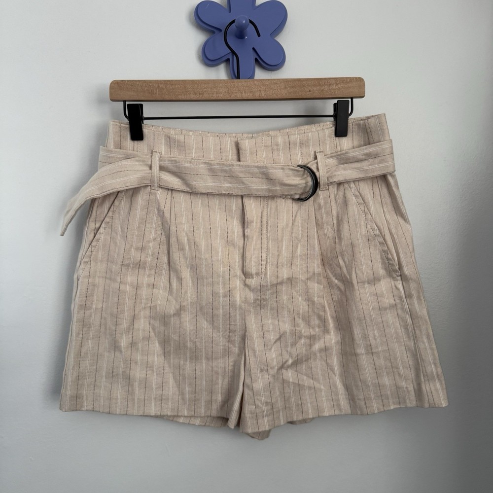 Banana Republic 10 Belt Shorts High Waist Stripe Linen Minimal Beige Resort
