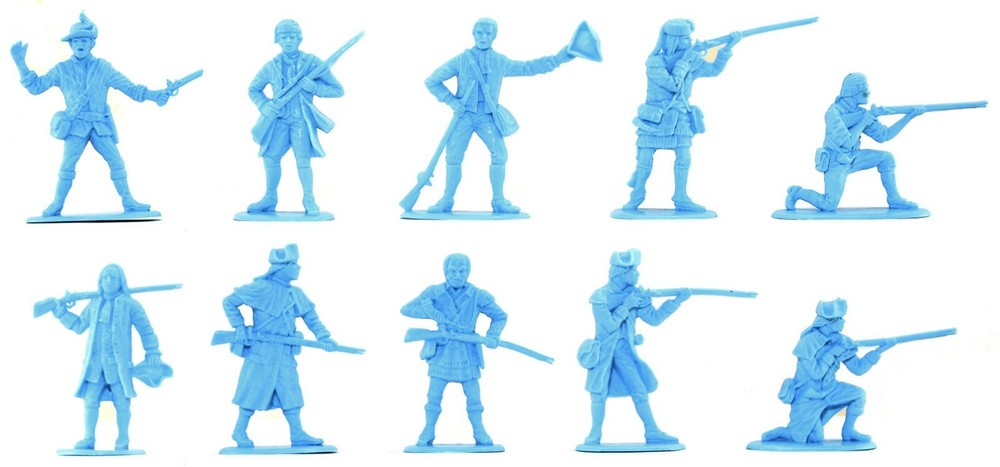 Accurate Militia #1 - 10 54mm unpainted toy soldiers - sky blue very low stock-image