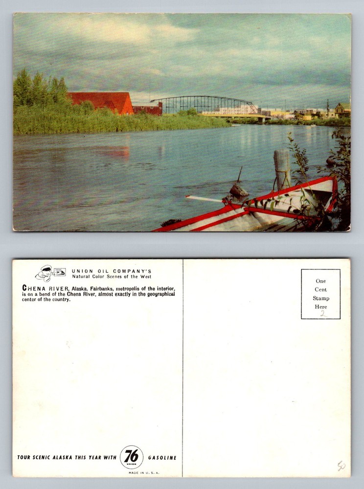 Fairbanks, AK-Alaska, Chena River Boat Bridge Waterfront Scene Vintage Postcard