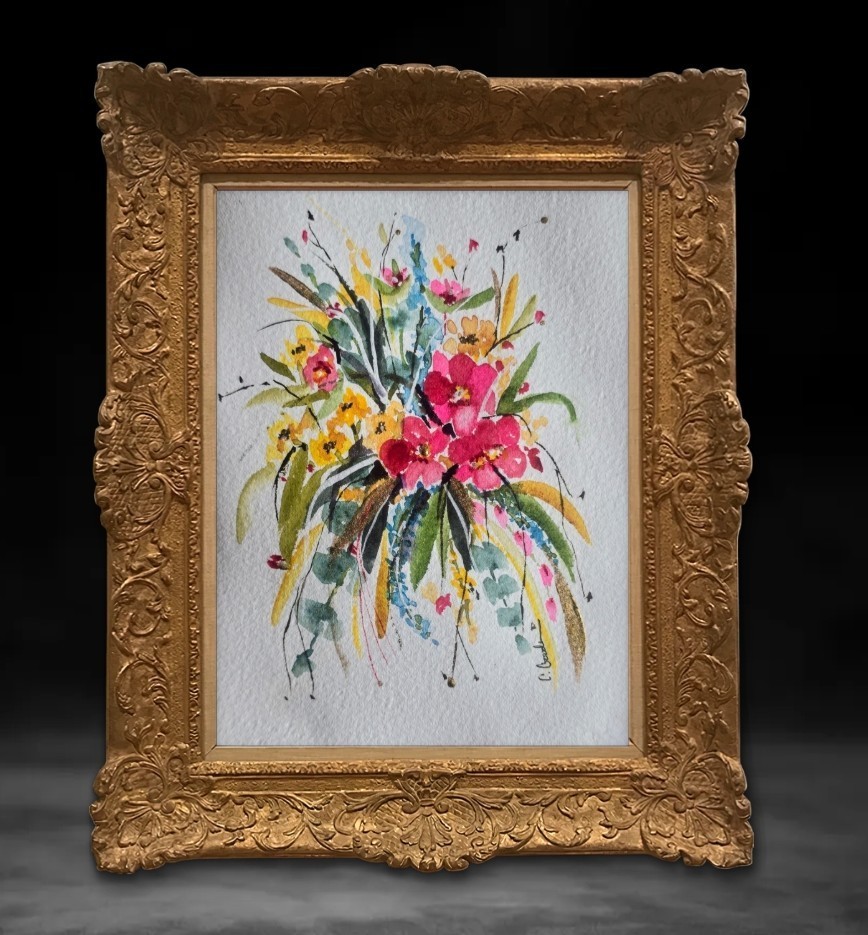 Original Signed Watercolor Painting. Floral. Roses. Pink. Wall art. Bouquet.
