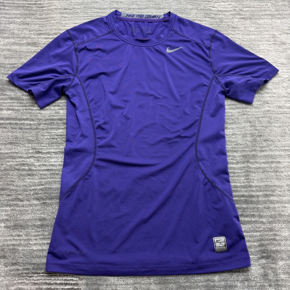 Nike Pro Combat Shirt Size S Mens Fitted Dri-Fit Short Sleeve Active Purple