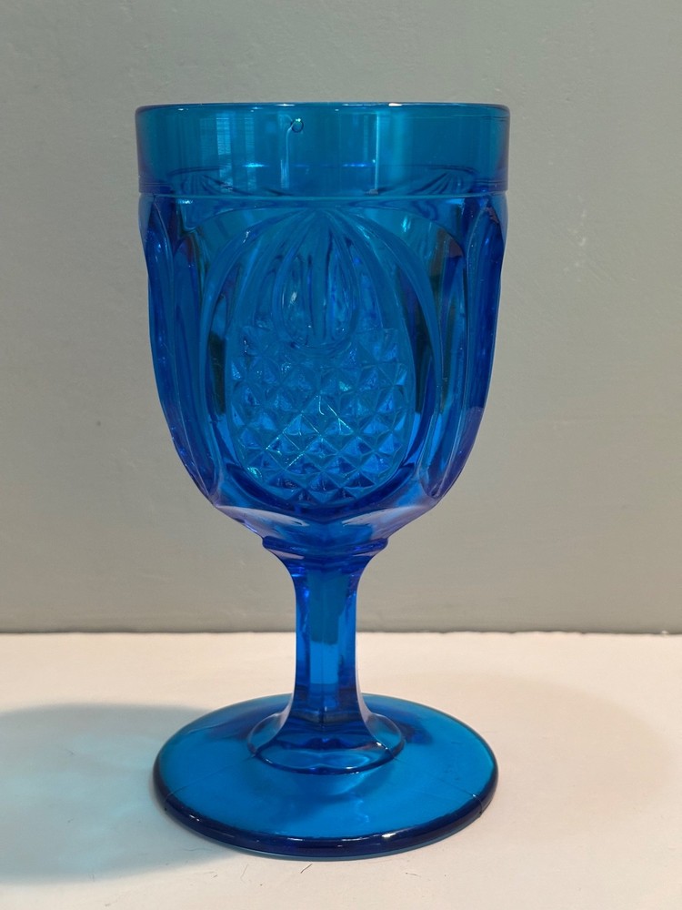 Vintage FENTON Colonial Blue Pineapple Goblet | Pressed Glass | 6.25