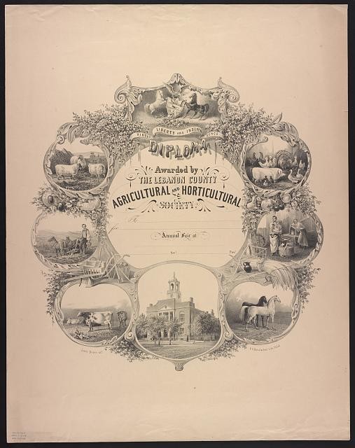 Lebanon County PA 1858 Agricultural Horticultural Society Diploma Print