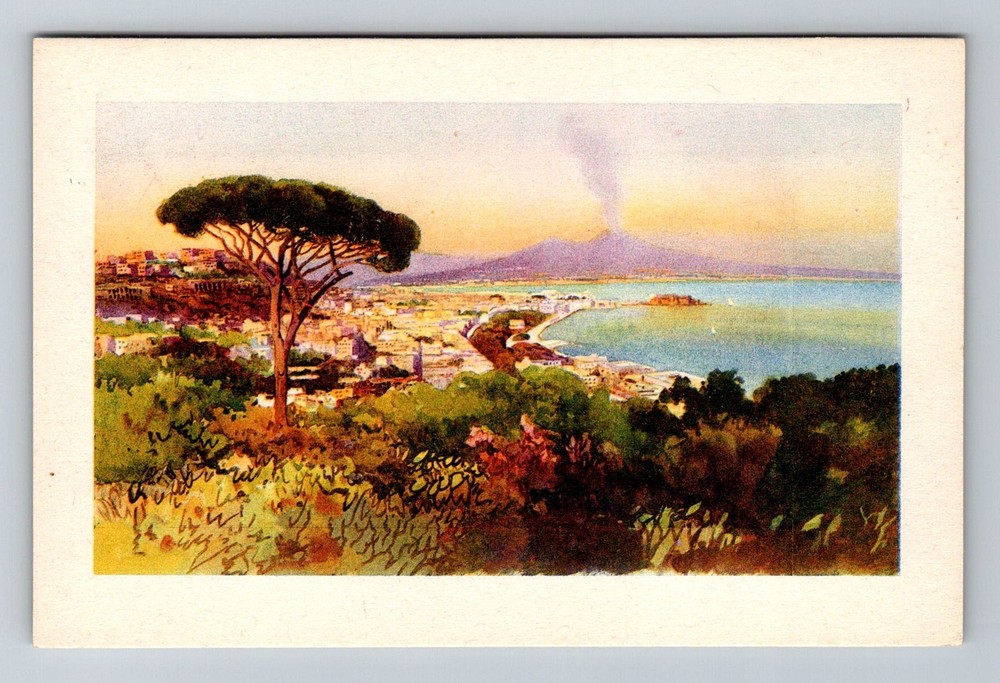 Italy- Naples Tomb Of Virgil's Grave City View Painting Old PC Vintage Postcard