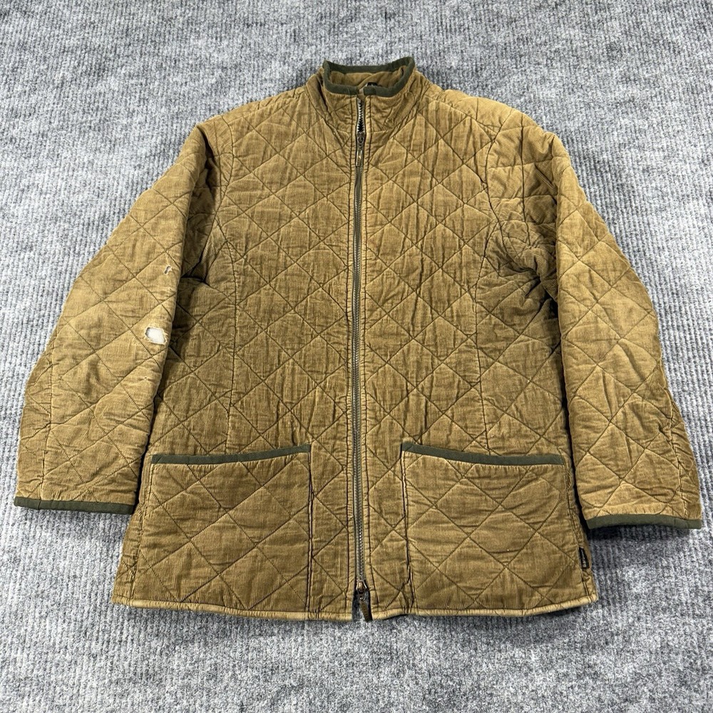 Barbour Brown Quilted 3 Crown Corduroy Jacket Distressed Women’s Size 12