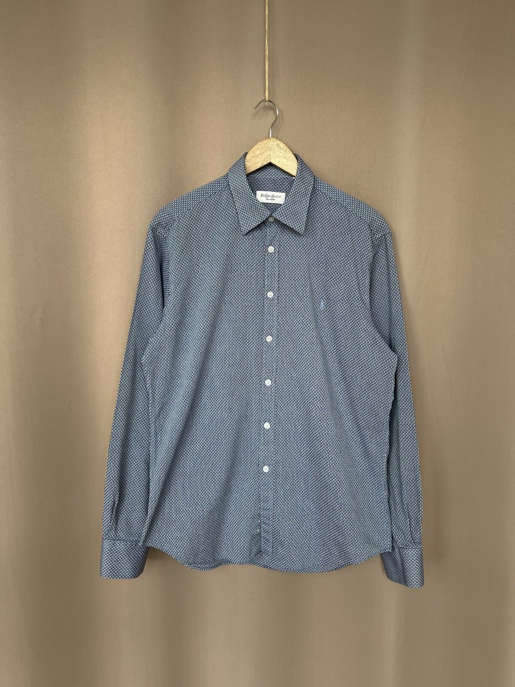 Yves Saint Laurent Knitted Button Up Shirt Mens Size L YSL Vintage Collared