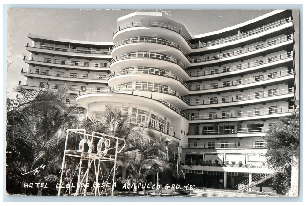 Acapulco Guerrero Mexico RPPC Photo Postcard Hotel Club De Pesca c1950's