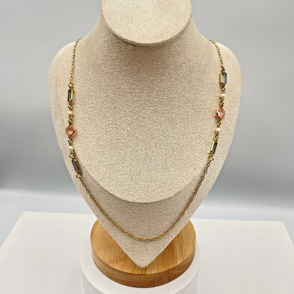 Vintage 90s Gold Tone Station Necklace Boho Retro Women's Classic Jewelry