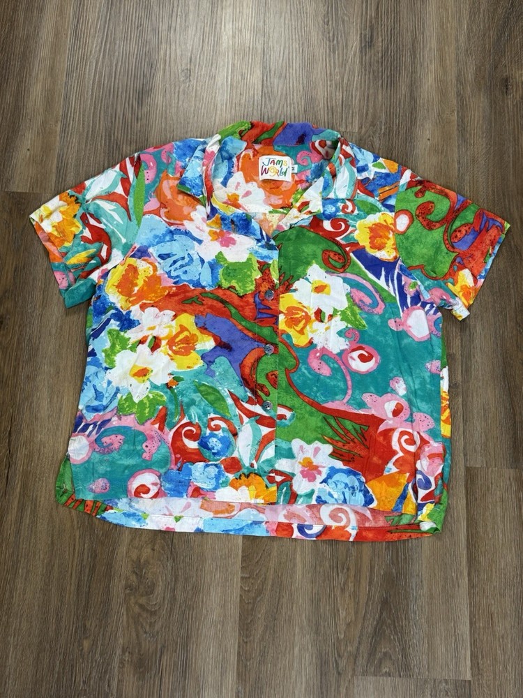 Vintage Jams World Hawaiian Shirt Rayon Colorful Size Women’s Medium