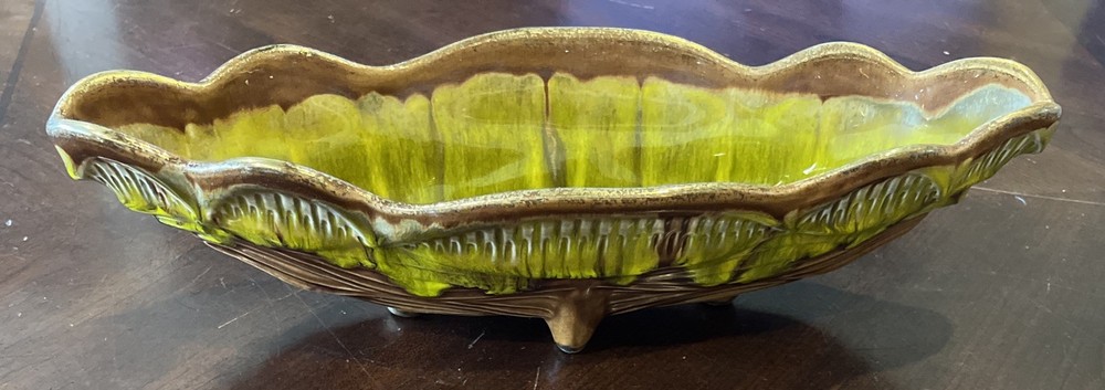 Vintage Cal Orig USA Retro Pottery Dish Green Brown Gold Glaze California