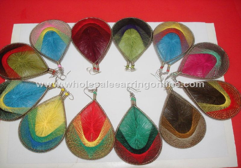 Wholesale 12-Pair Large Thread Earrings Assorted Colors 208A