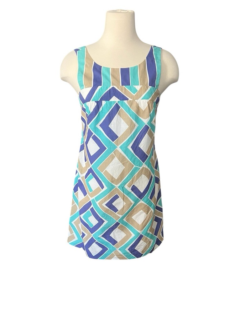 Trina Turk Silk Blend Geometric Print Sleeveless Mini Dress Womens 4 Party Retro