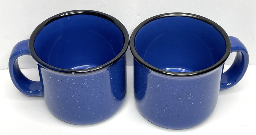 Vtg Cyrk RC Stoneware Coffee Mugs Lot 2 Blue Speckled Campfire Cup 16oz Heavy
