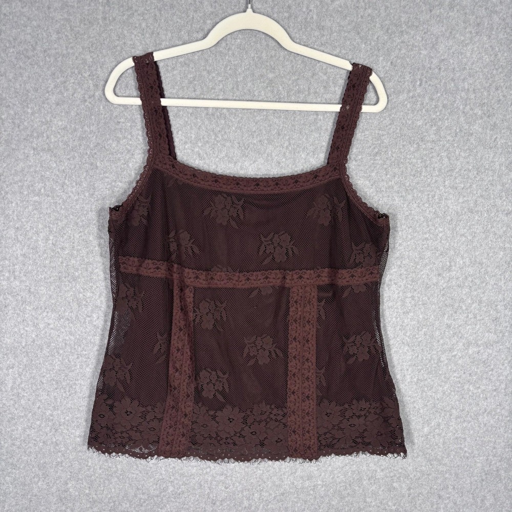 Y2K 90s Lace Camisole Tank Top XL Floral Mesh Sheer Fairy Grunge Whimsigoth