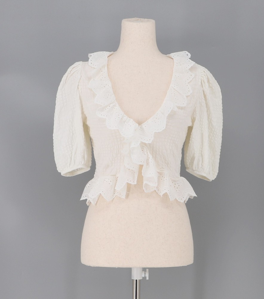 NWT ZARA White Ruffle Eyelet Crop Top Size M