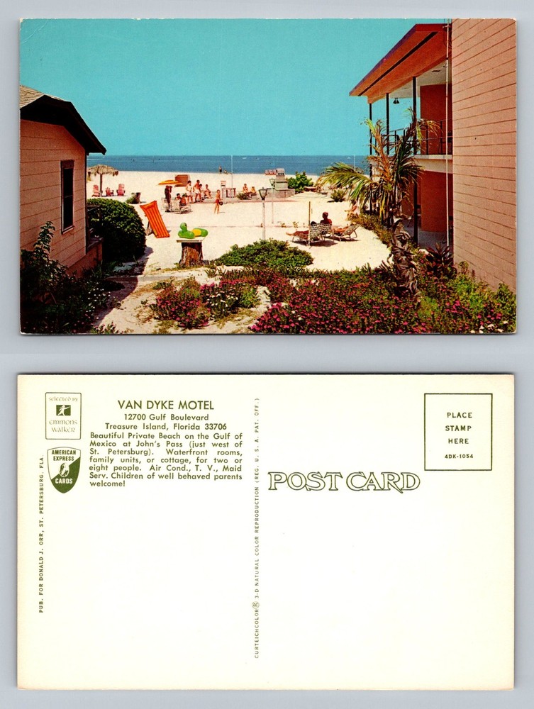 Treasure Island, FL-Florida, Van Dyke Motel Private Gulf Beach Vintage Postcard