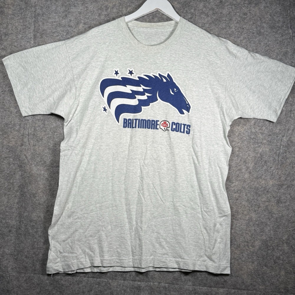 Vintage 90s Baltimore Colts NFL CFL Football T Shirt Mens Size XL/2XL 23x32 Gray