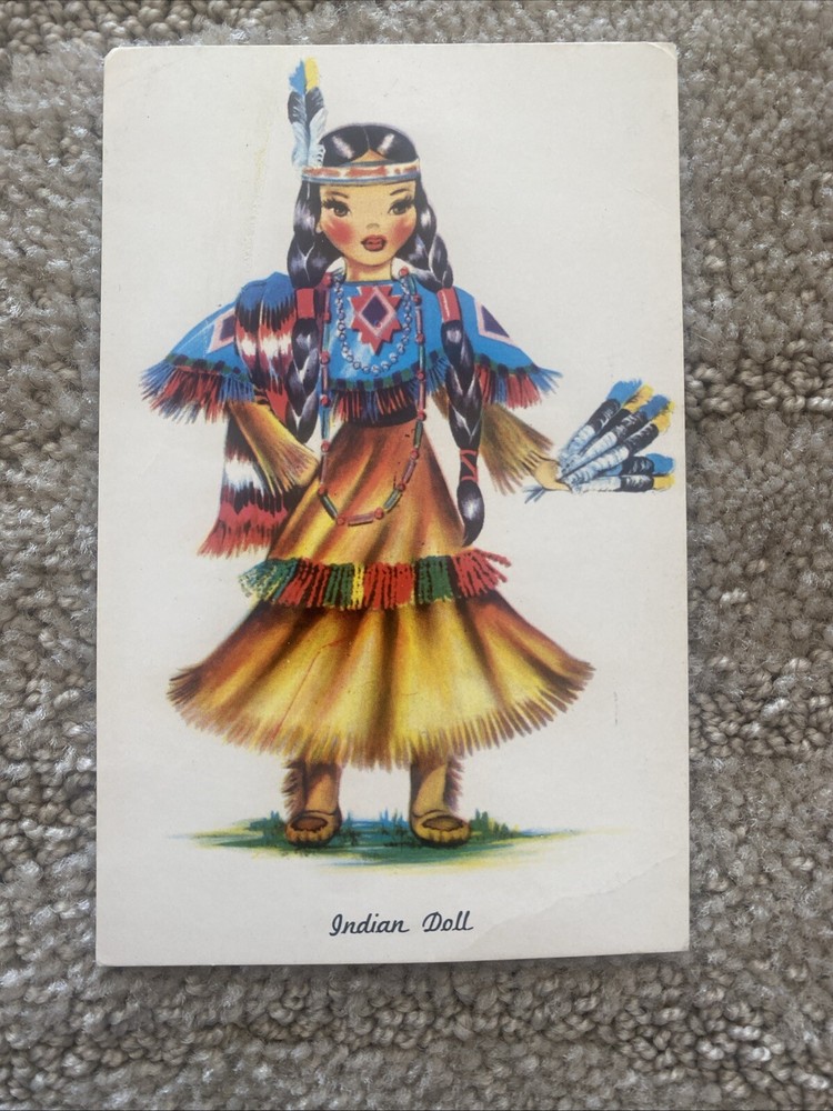 Vintage Postcard Doll Of Many Lands Indian Doll 1950s (unused)