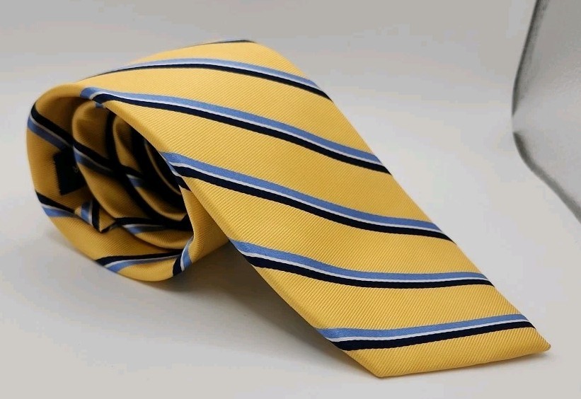 Tommy Hilfiger Repp Tie 100% Silk Tie Yellow With Blue Stripes Apx. 58