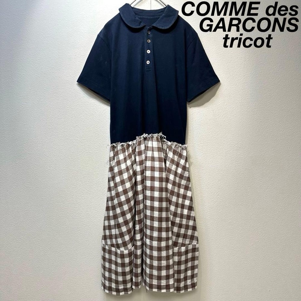 tricot Comme Des Garcons Round Collar Docking Check Fringe Dress Japan Size M