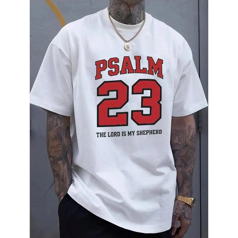 Men's Christian Pattern Psalm 23 The Lord Is My Shepherd Bible Verse T-Shirt
