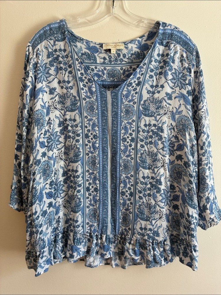 Cynthia Rowley Blue Floral Boho Peasant Top