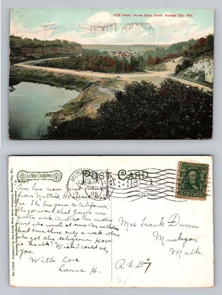 Kansas City, MO-Missouri, Cliff Drive Scenic View Postal c1913 Vintage Postcard