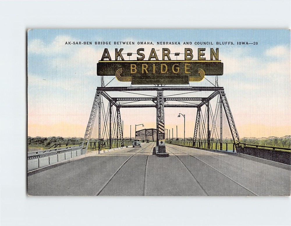 Postcard Ar-Sar-Ben Bridge Between Omaha Nebraska & Council Bluffs Iowa USA