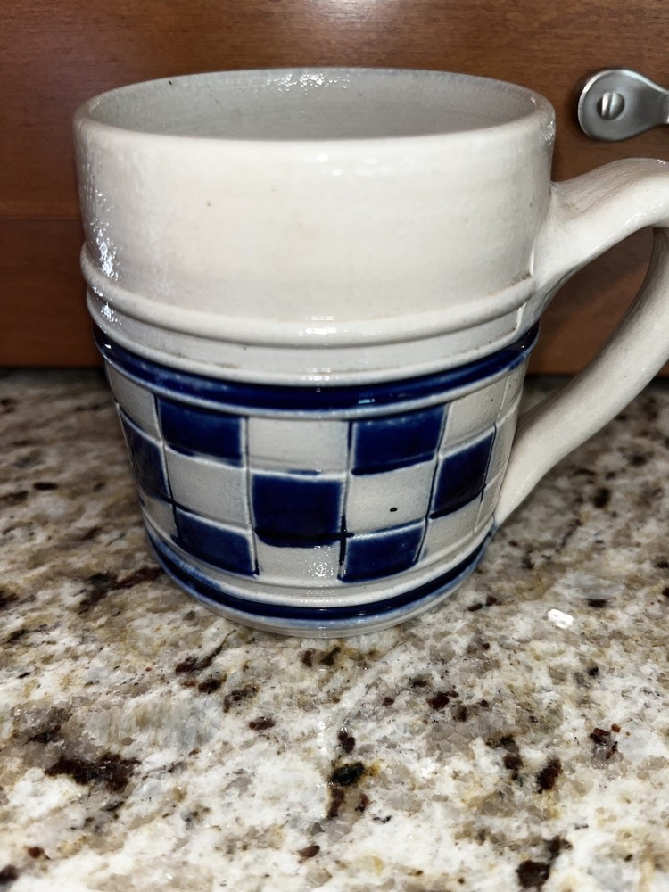 Williamsburg Pottery Salt Glazed Mini Mug Stoneware Vintage Checkerboard Motif