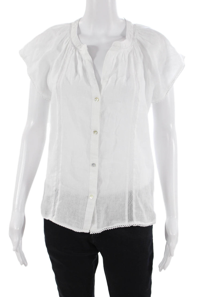 Rails Women Bohemian White Linen Blend Button-Up Blouse Short Sleeve Size SFree Shipping in US $100+ Orders | $6.95 Orders Below