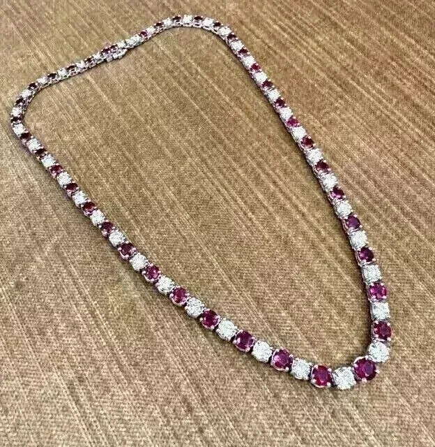 15CT Lab-Created Pink Sapphire Choker in 14K White Gold Plated