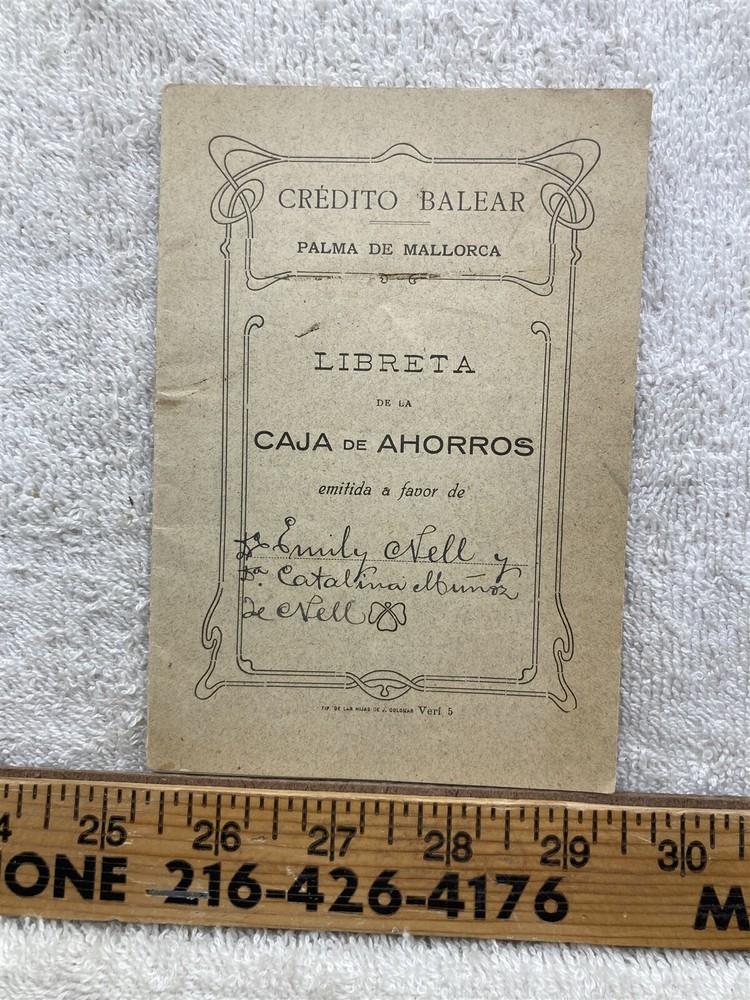 1932 Spanish Balearic Savings Bank Notebook Vintage Spain Collectible