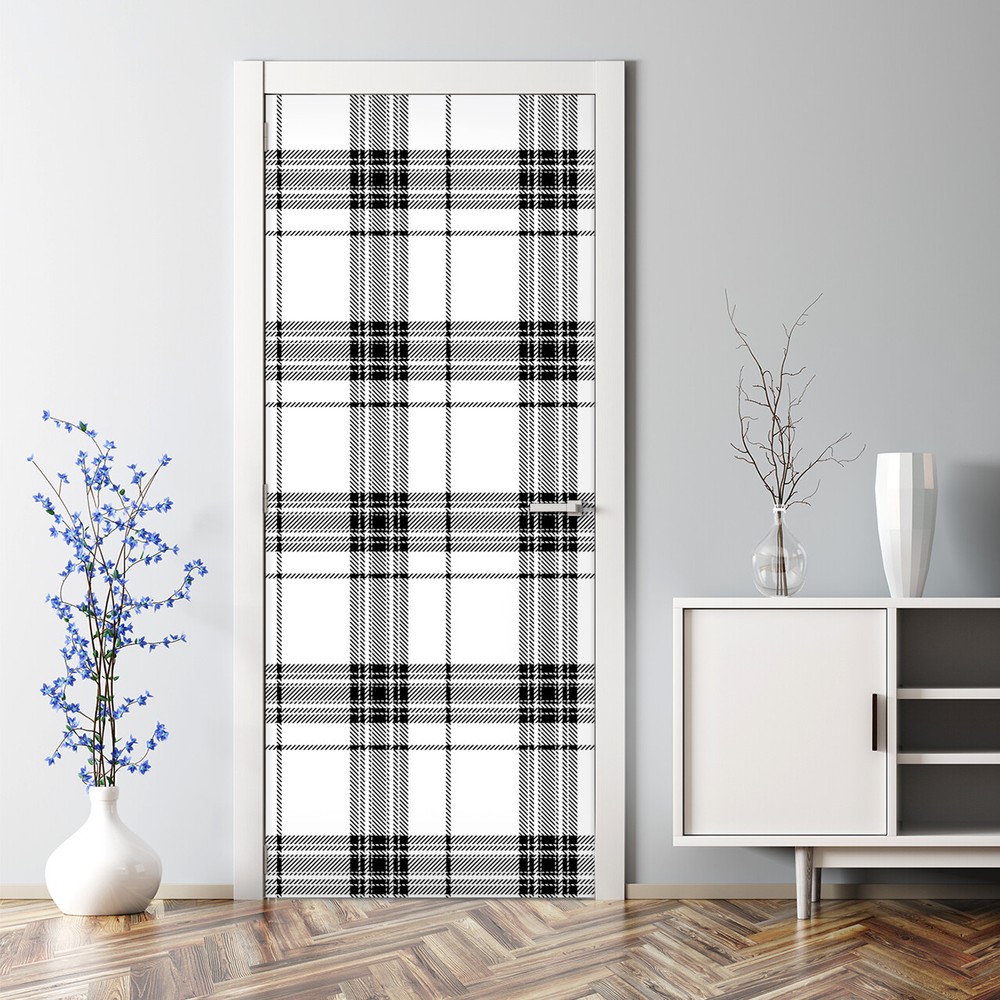 Classic Check Decal Self-Adhesive Geometric Door Sticker Bubble Free