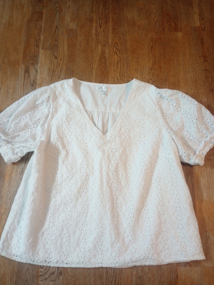 Women's Draper James XL Blouse White Lining Eyelets Boho Peasant Cottage Core