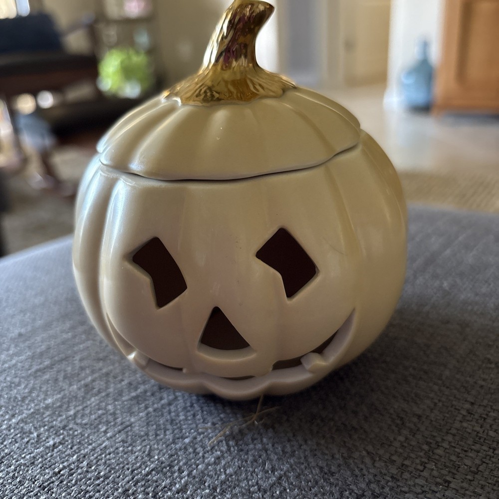 Lenox Pumpkin Jack-O-Lantern Tea Light Candleholder Votive Vintage 5”