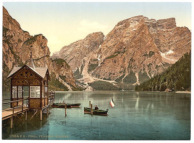 Photo:Prags Tyrol Wildsee Lake 1890s Boat Alpine Mountains Austro-Hungary