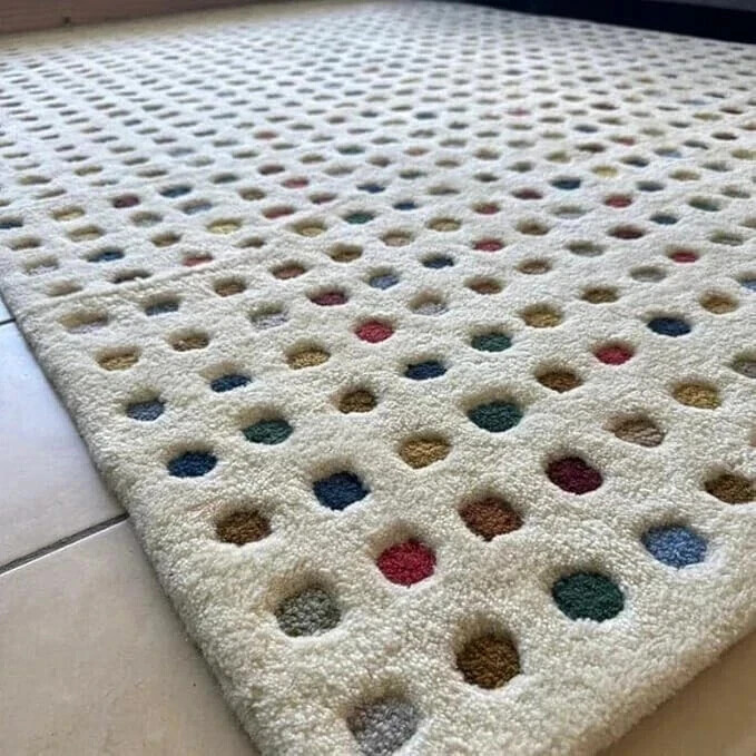 Hand Tufted Colorful Polka Dots Wool Rug, Extra Soft Minimalistic Pattern Carpet