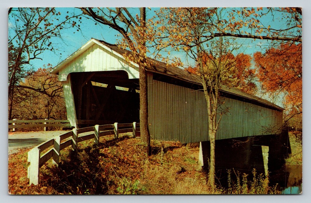 Covered Bridge Over Sugar Creek - Darlington, Indiana IN VINTAGE Postcard
